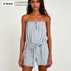 Mossimo Supply Co. Navy and White Striped Romper M